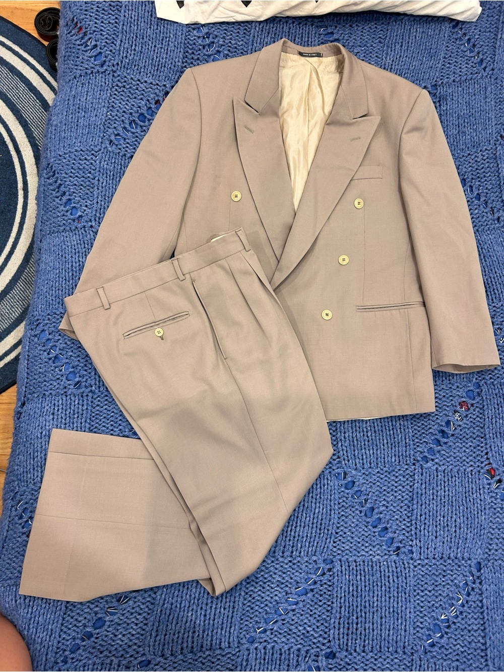 Vintage 1980s ITALIAN Men's Double-Breasted Taupe Suit - Classic Two-Piece Set